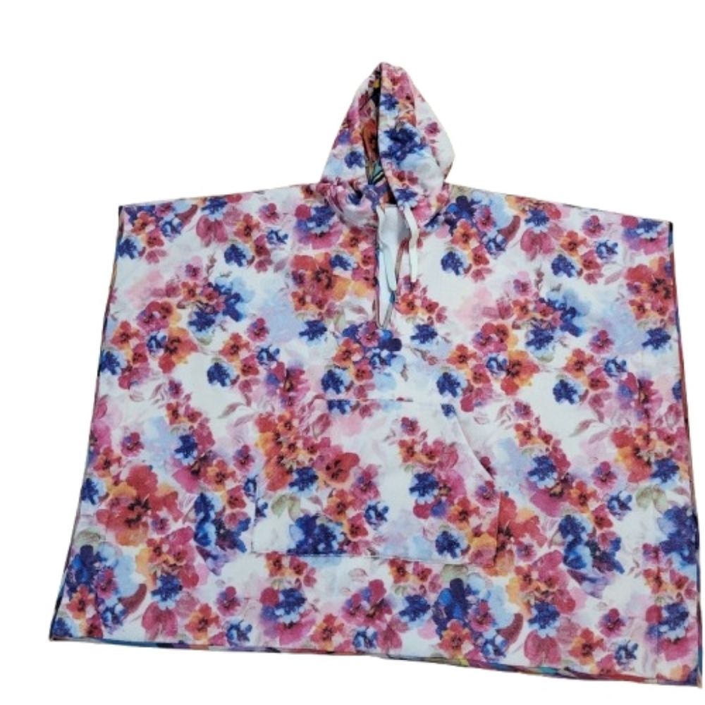 Johnny Was Summer Days Hooded Poncho Terry Cloth Floral Cover Up‎ Cotton L/XL